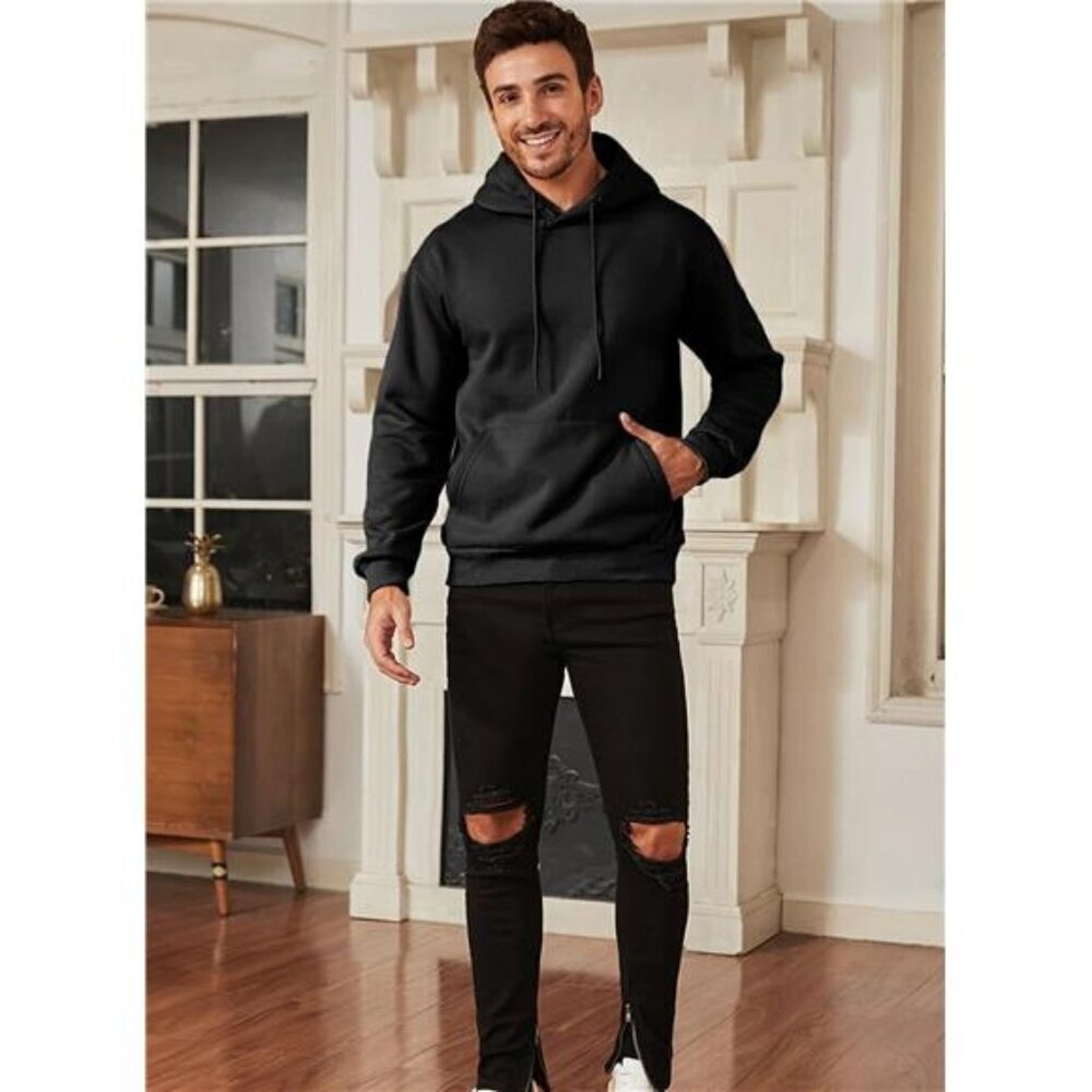 Mens Casual Cotton Hooded Collar Drawstring Hoodies Pullover Sweatshirts - Picture 3 of 7